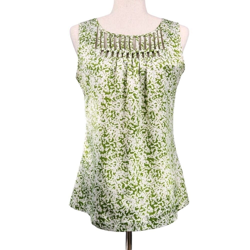 Banana Republic Sleeveless Blouse Small Cut-outs Abstract Print Office Career